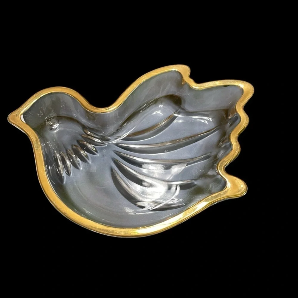 Mikasa Golden Dove Sweet Dish Peace Crystal Gold Trim Trinket Bowl 6.5